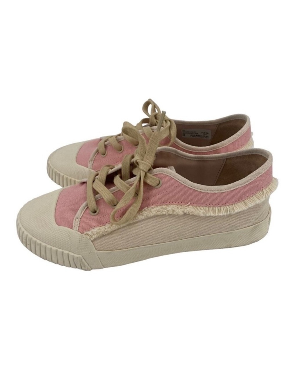Schutz Size 8 Zoee Tan Pink Rose Fringe Tennis Shoes Sneakers